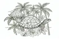 Fiji inspired, palm trees, turtle tattoo design idea