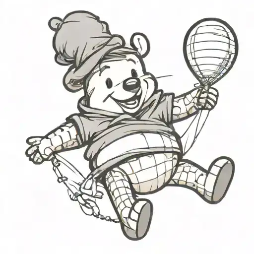 Winnie The Pooh holding a ballon tattoo design idea