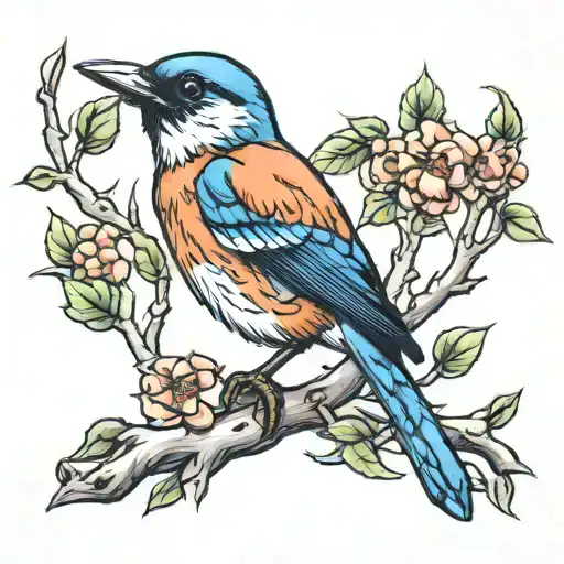 jay bird sitting on a branch   tattoo design idea