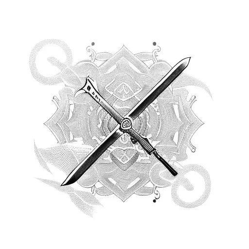 Samurai sword crossed with a gun tattoo design idea