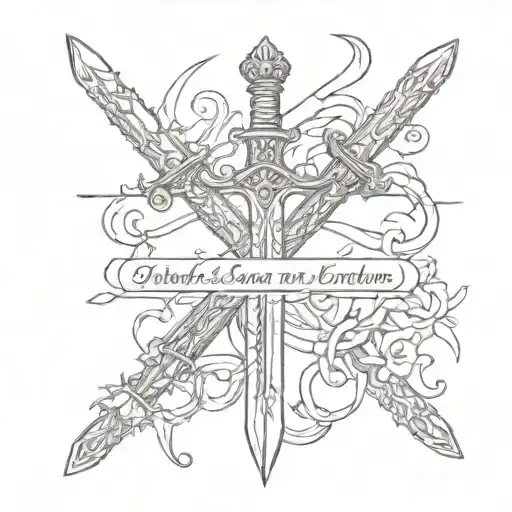 Bible verse with sword intertwined tattoo design idea