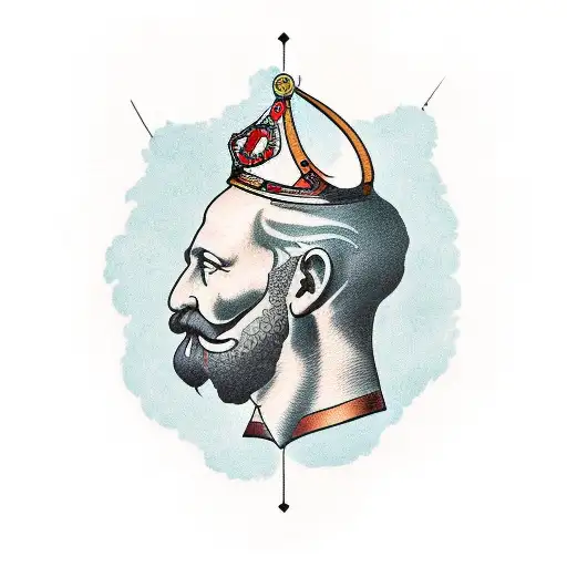 A open head showing a cerebro of a old man, a king ou emperator with a cetro in your hand tattoo design idea