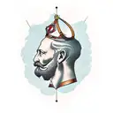 A open head showing a cerebro of a old man, a king ou emperator with a cetro in your hand tattoo design idea