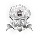 A open head showing a cerebro of a old man, a king ou emperator with a cetro in your hand tattoo design idea