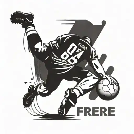 A football player scoring a goal with a jersey that says 'mon frere' tattoo design idea