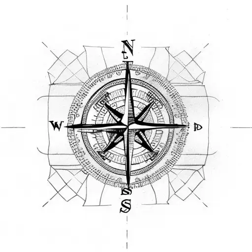 steampunk old style compass design with map lines tattoo design idea