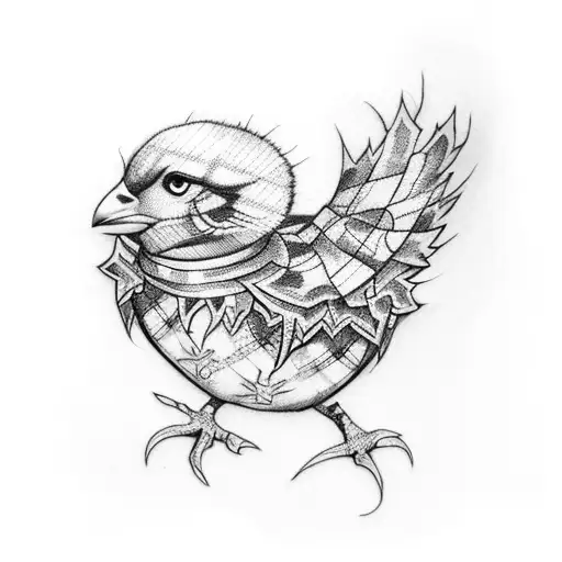sleeve tattoo with tartan and a baby chick tattoo design idea