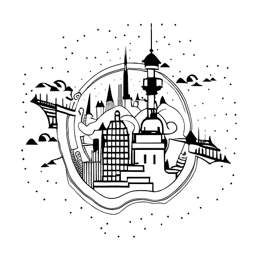 Underground cityscape tattoo design idea