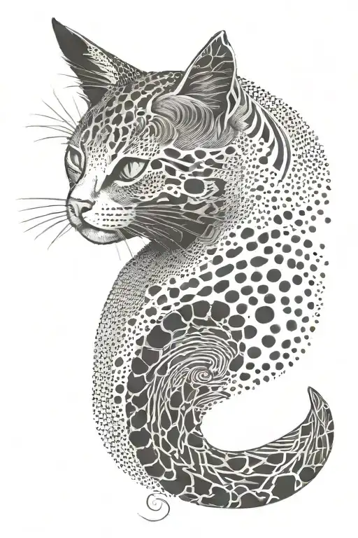 sitting cat side profile with long tail   tattoo design idea