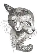 sitting cat side profile with long tail   tattoo design idea