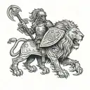 A lion with a shield and helmet symbolizing courage in battle tattoo design idea
