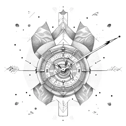 A Sagittarius archer shooting arrows made of clock hands, representing ambition and the pursuit of time tattoo design idea