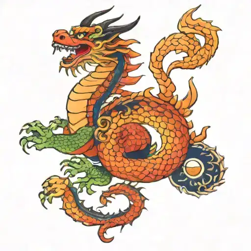 porcelain style tattoo of asian dragon, with incorporation of zodiac animals, rat, sheep, ox, and dog tattoo design idea