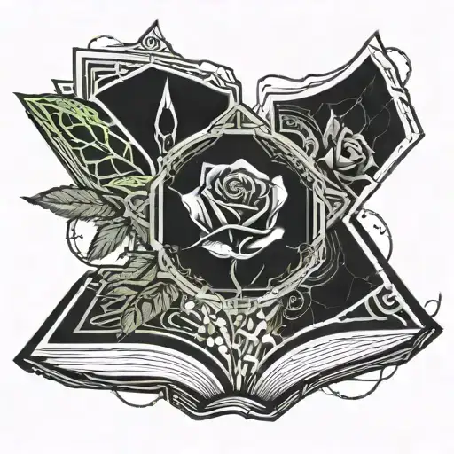 an open book growing a rose tattoo design idea