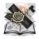 an open book growing a rose tattoo design idea