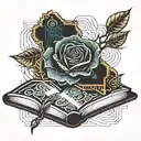 an open book growing a rose tattoo design idea