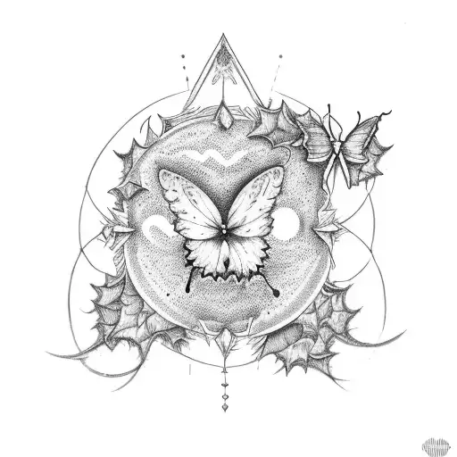 December holly flower, healed heart, moon, butterflies, and the word stay tattoo design idea