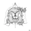 December holly flower, healed heart, moon, butterflies, and the word stay tattoo design idea