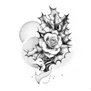 December holly flower, healed heart, moon, butterflies, and the word stay tattoo design idea