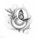 December holly flower, healed heart, moon, butterflies, and the word stay tattoo design idea