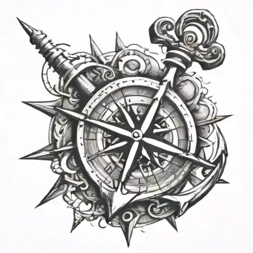 anchor compass tattoo design idea