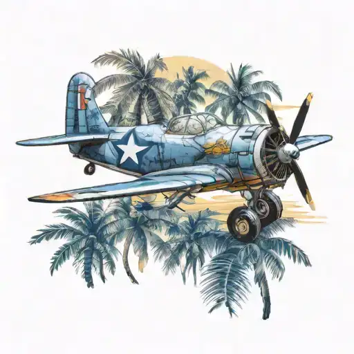 f4f wildcat military plane palm trees tattoo design idea
