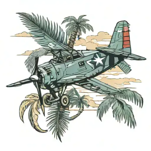 f4f wildcat military plane palm trees tattoo design idea