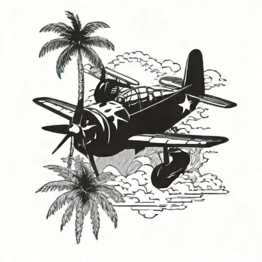 f4f wildcat military plane palm trees tattoo design idea