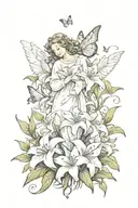 May your neighbors respect you trouble neglect you angels protect you and heaven accept you (with lillies & butterflies) tattoo design idea