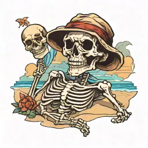 skeleton on the beach tattoo design idea