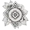 Uzay-inspired geometric patterns incorporating papatya flowers as accents tattoo design idea