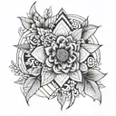 Uzay-inspired geometric patterns incorporating papatya flowers as accents tattoo design idea