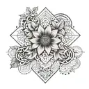 Uzay-inspired geometric patterns incorporating papatya flowers as accents tattoo design idea