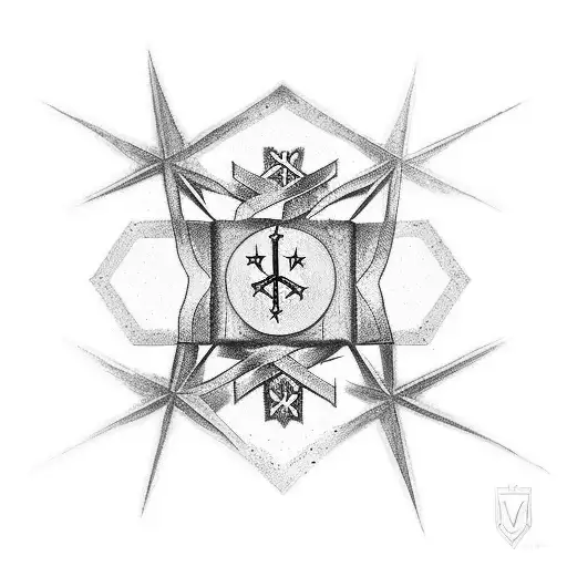 Christian Cross surrounded by 7 stars. Has the words "I AM" tattoo design idea