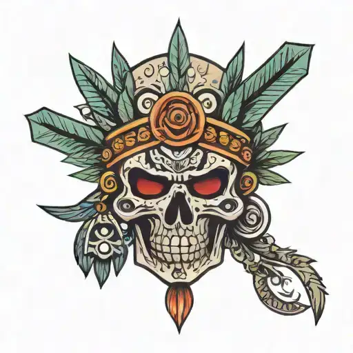 Aztec skull face tattoo design idea