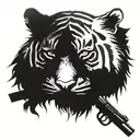 Tiger face surrounded by rifle rounds linked together tattoo design idea