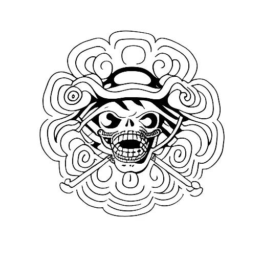 A dotwork tattoo featuring the iconic Straw Hat Pirates logo from One Piece, symbolizing your passion for the series. tattoo design idea