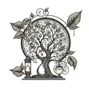 tattoo design of a tree with few leaves, and an hourglass the leaves represent important people who have already tattoo design idea
