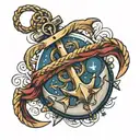 Nautical anchor with ropes and stars tattoo design idea