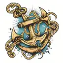 Nautical anchor with ropes and stars tattoo design idea
