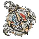 Nautical anchor with ropes and stars tattoo design idea