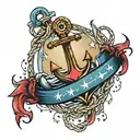 Nautical anchor with ropes and stars tattoo design idea