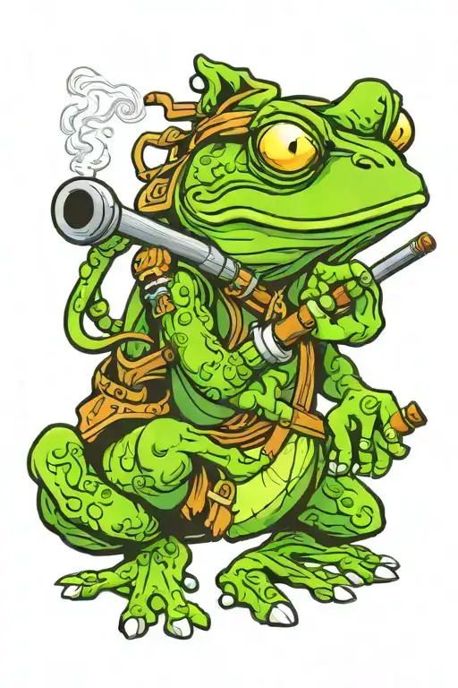 ninja frog smoking pipe tattoo design idea