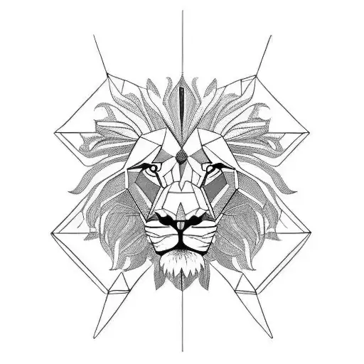 lion head with the letter B and letter C integrated into the design. futuristic  tattoo design idea