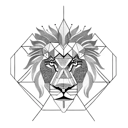 geometric lion head letter B letter C integrated into the design. futuristic  tattoo design idea