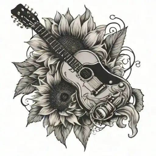 Sunflower and Electric guitar tattoo design idea