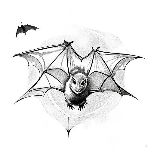 bats flying around a peacock tattoo design idea