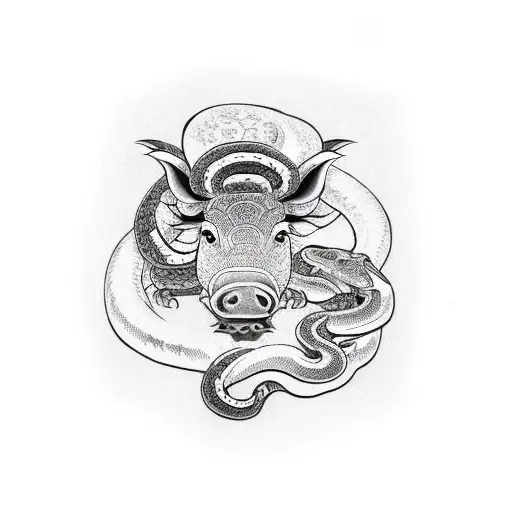 Boar and snake tattoo design idea