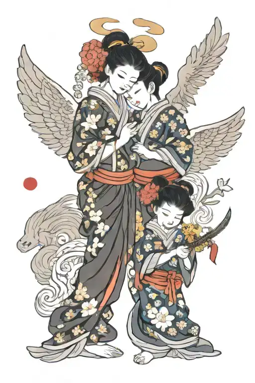 2 angels holding tattoo design idea