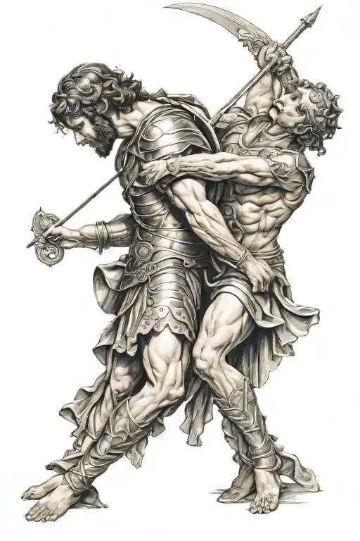 achilles lamenting death of patroclus warrior shoulder sleeve tattoo design idea
